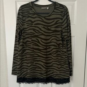 LOGO by Lori Goldstein Olive Zebra Long Sleeve Top